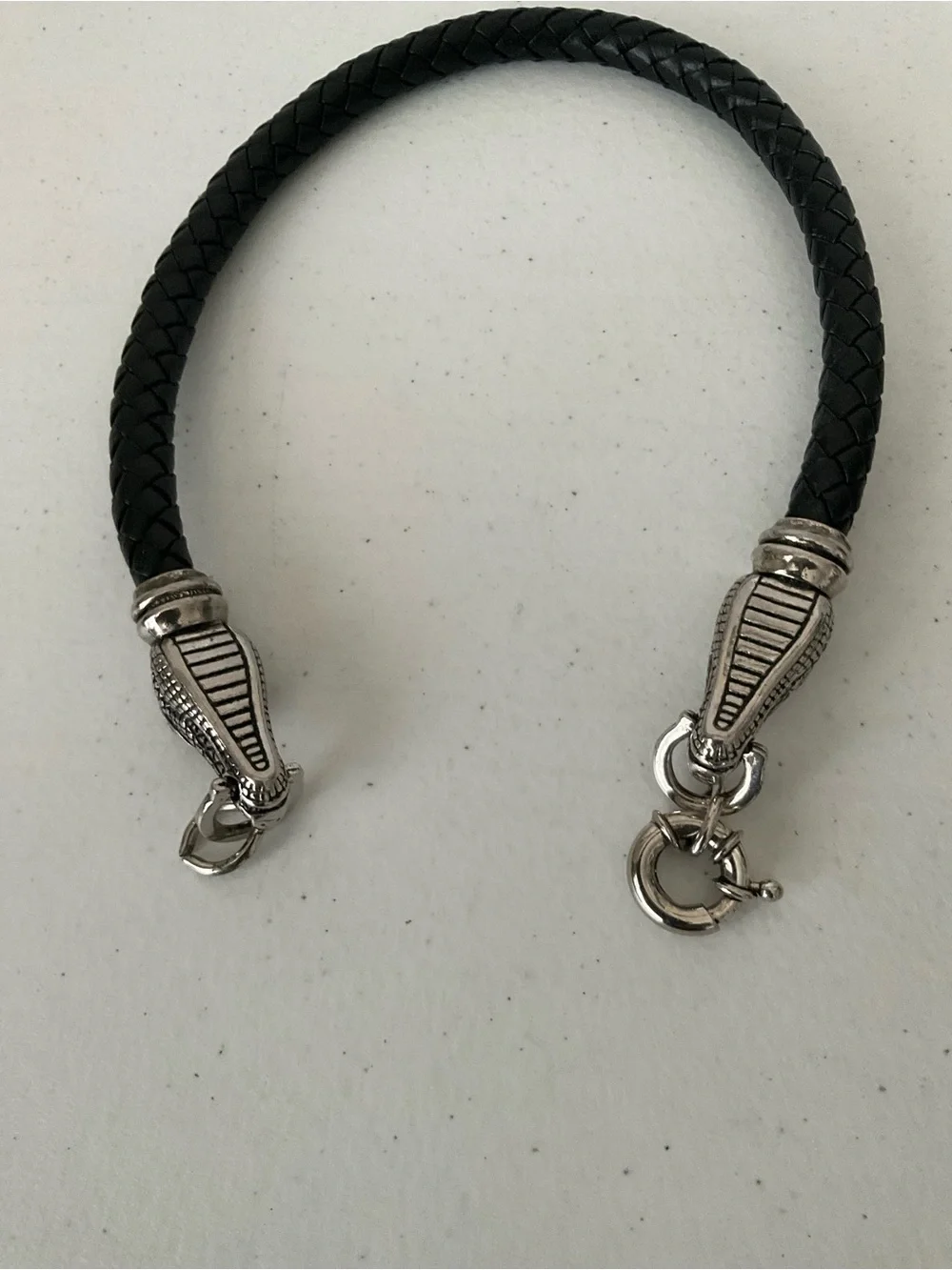 Nathan Cabot Black Braided Leather Choker with Silver Snake Head Clasps